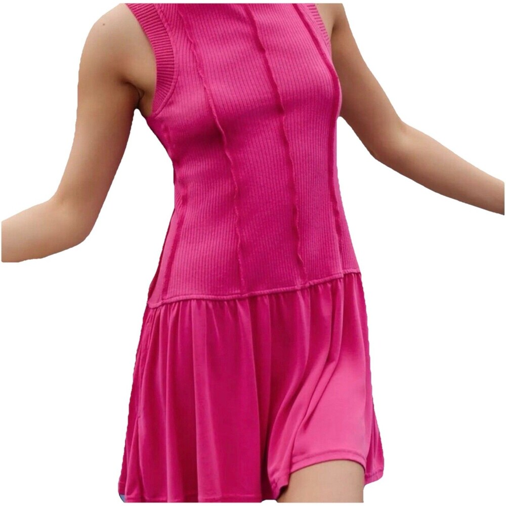 Lululemon Daily Practice Ribbed Dress Pink Sleeveless Drop Waist Size S  NWT